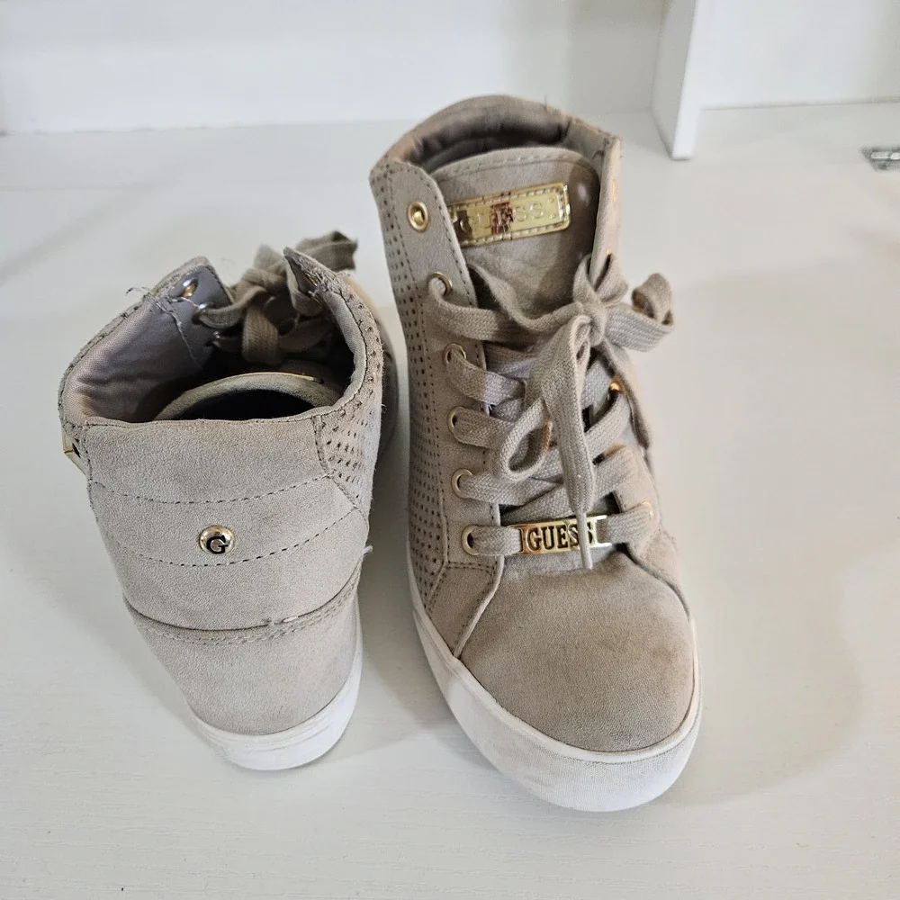 GUESS Women's High-Top Hidden Wedge Sneakers - Taupe Suede - Size 7.5M (Style...